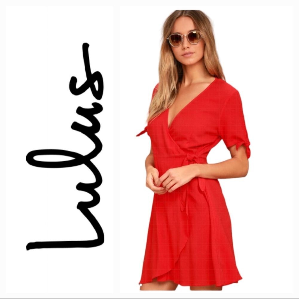 Lulus Red Wrap Mini Casual Sun Dress S